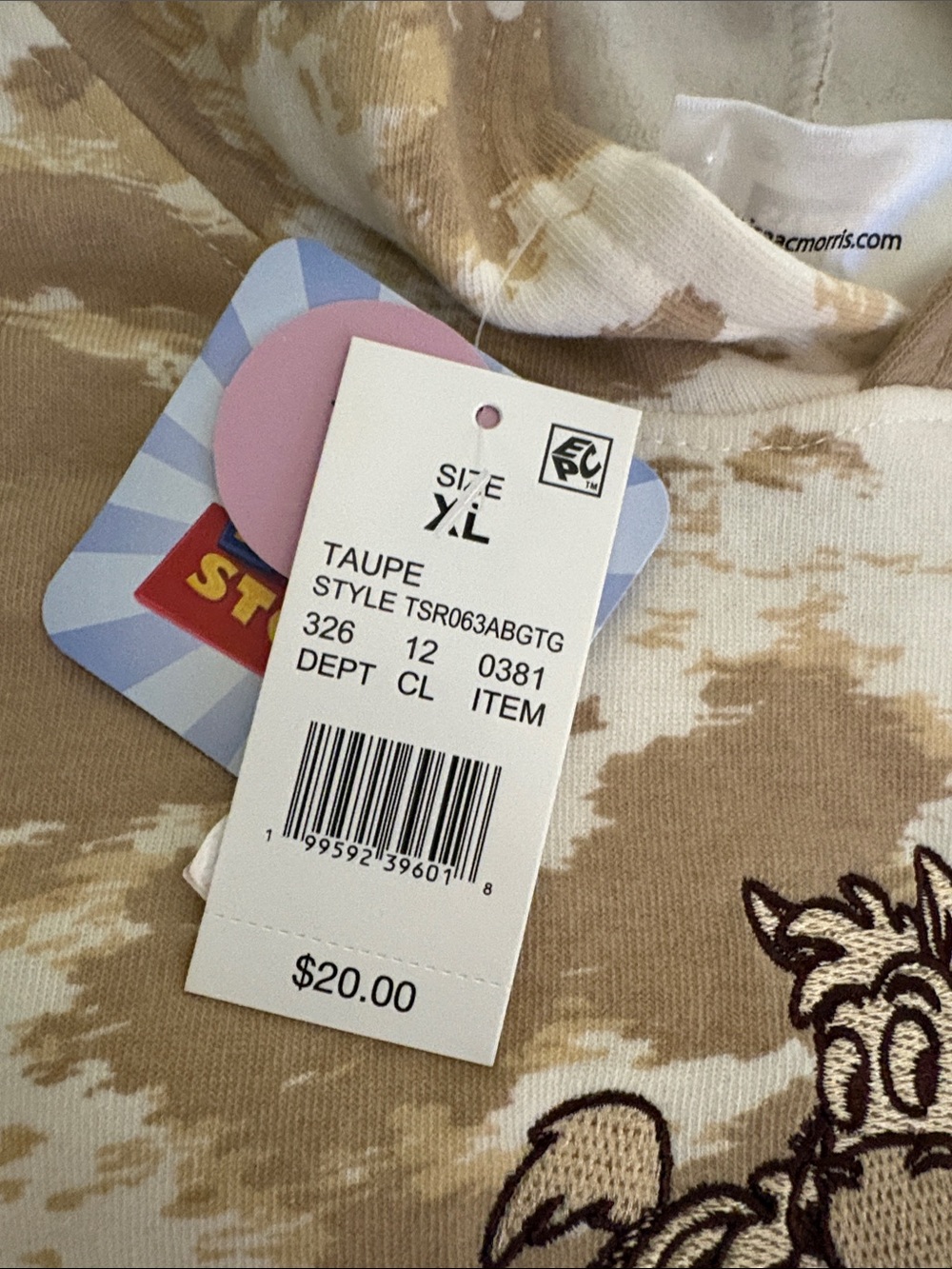 Stay Wild Kids Beige Tie-Dye Hoodie Disney Toy Story XL NWT - Picture 3 of 4